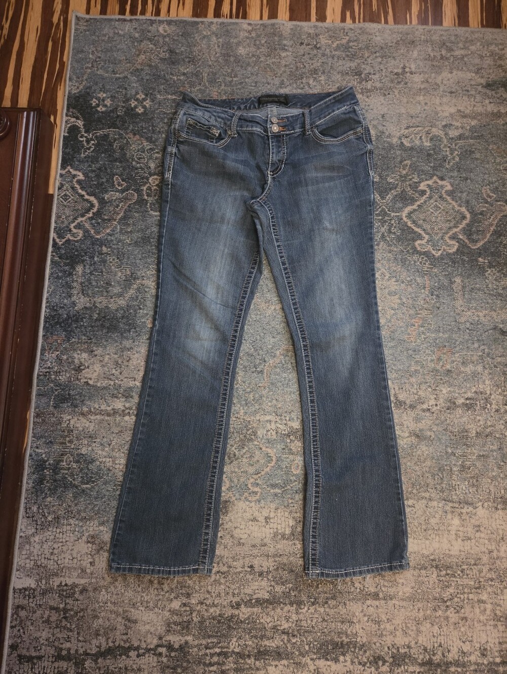 Twentyone Black Curvy Bootcut Jeans Size 11/12 Low Rise Distressed Hems Y2K